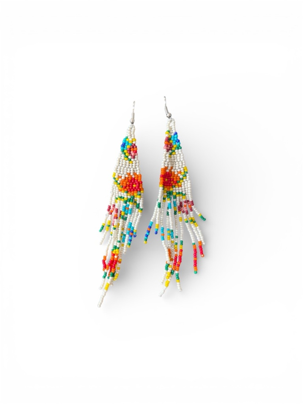 paparazzi White Beaded Fringe Earrings with Multicolor Accents